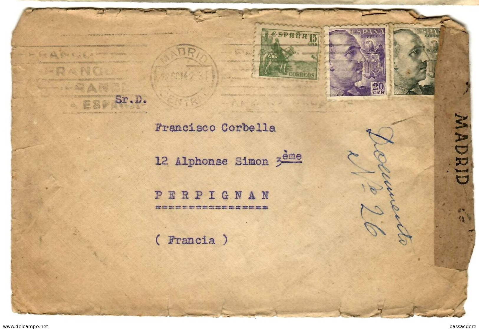 79716 - De MADRID  CENTRAL Avec Censure  Pour La France - Storia Postale