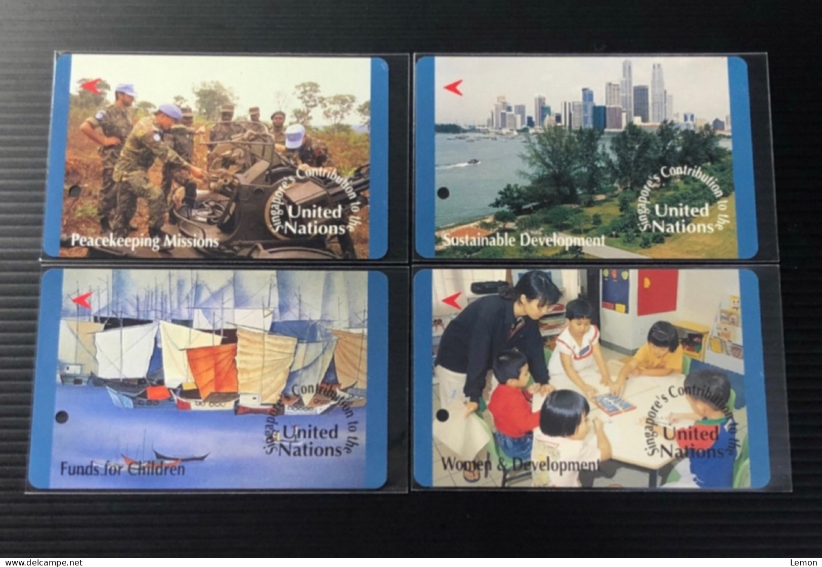 Singapore SMRT TransitLink Metro Train Subway Ticket Card, Singapore’s Contribution To United Nations,Set Of 4 Used Card - Singapur