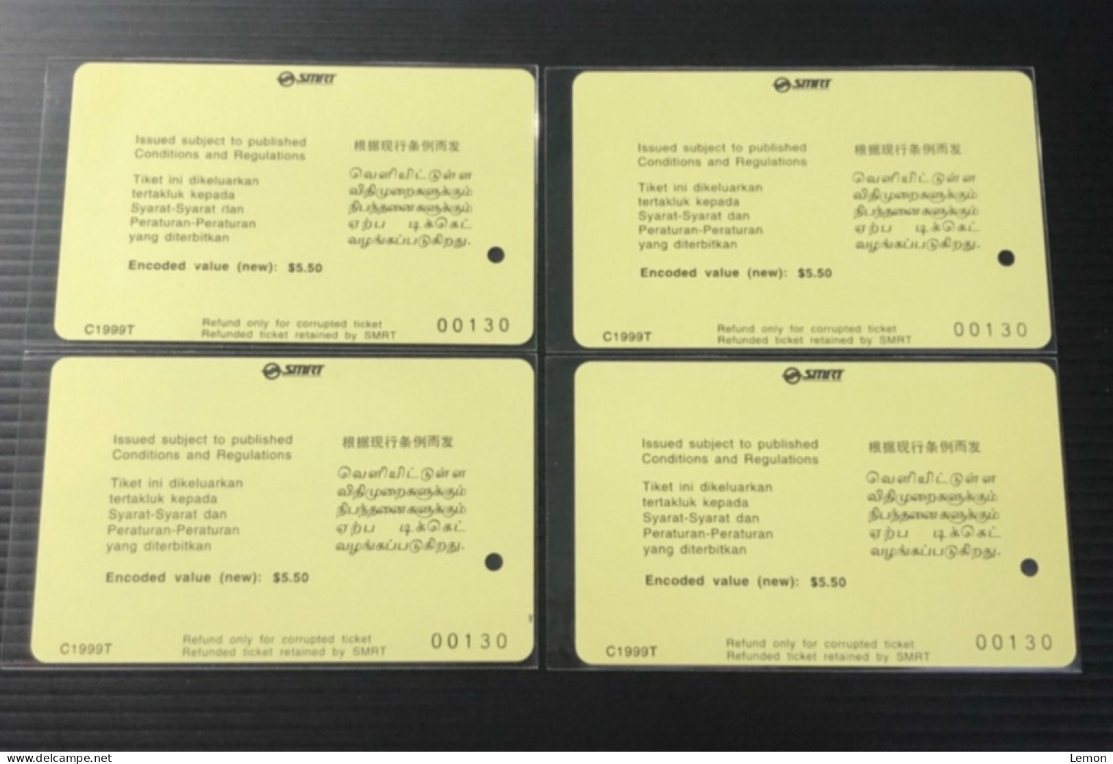 Singapore SMRT TransitLink Metro Train Subway Ticket Card, Singapore’s Contribution To United Nations,Set Of 4 Used Card - Singapore