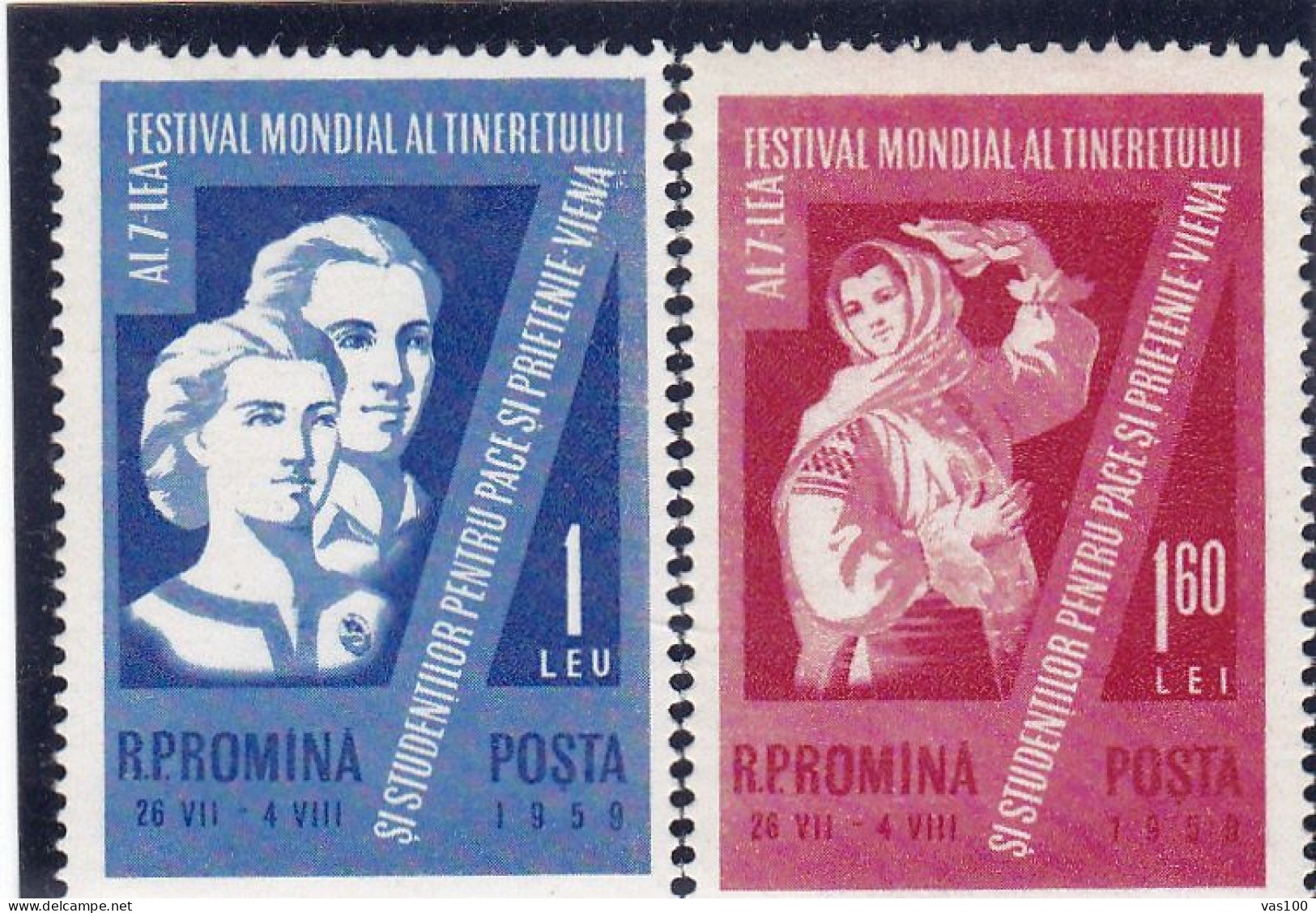 YOUTH,7TH YOUTH FESTIVAL-WIEN,1959,MI.1790/91, MNH**, ROMANIA. - Unused Stamps
