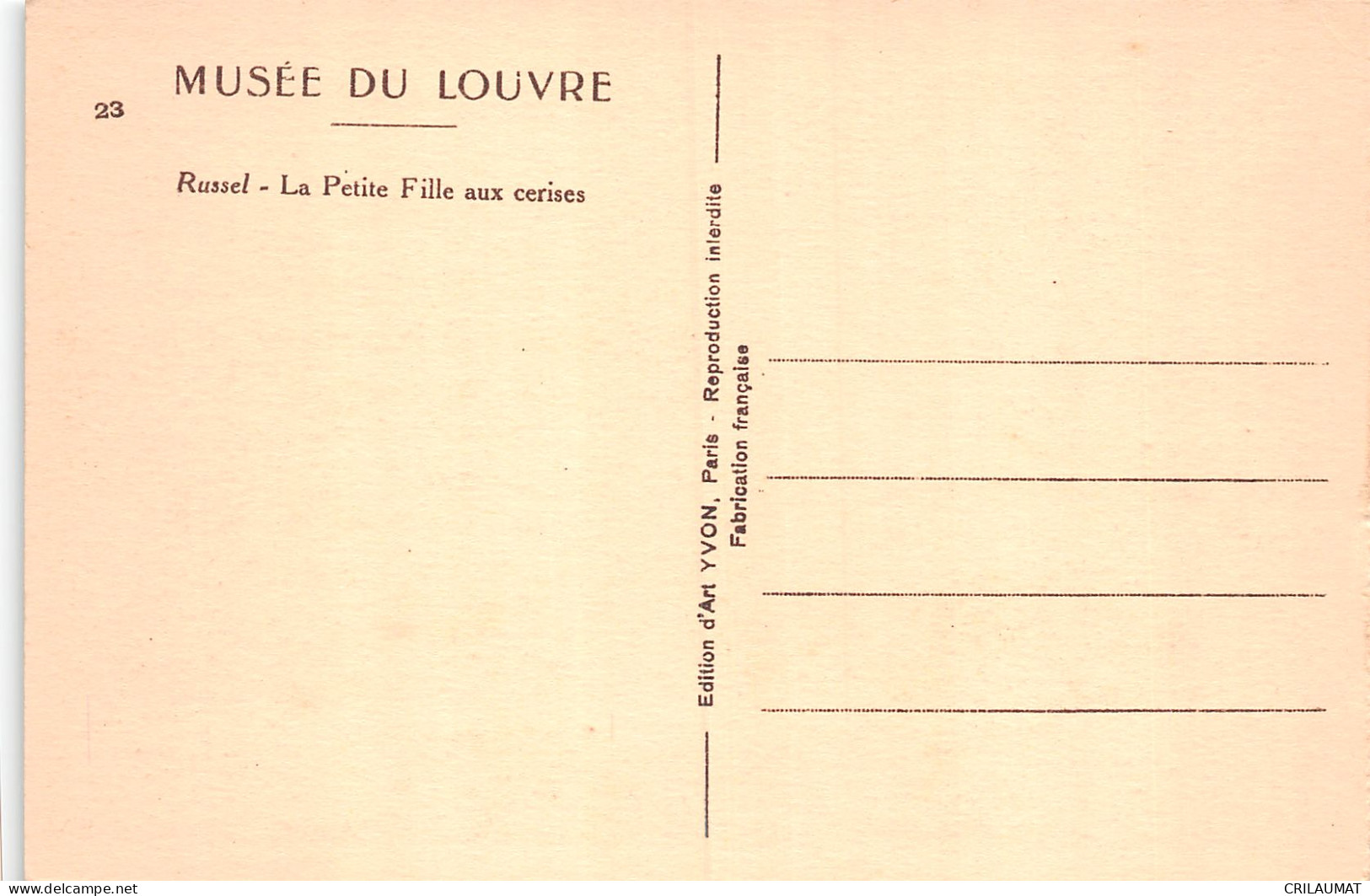 75-PARIS MUSEE DU LOUVRE RUSSEL-N°T5057-C/0203 - Musées