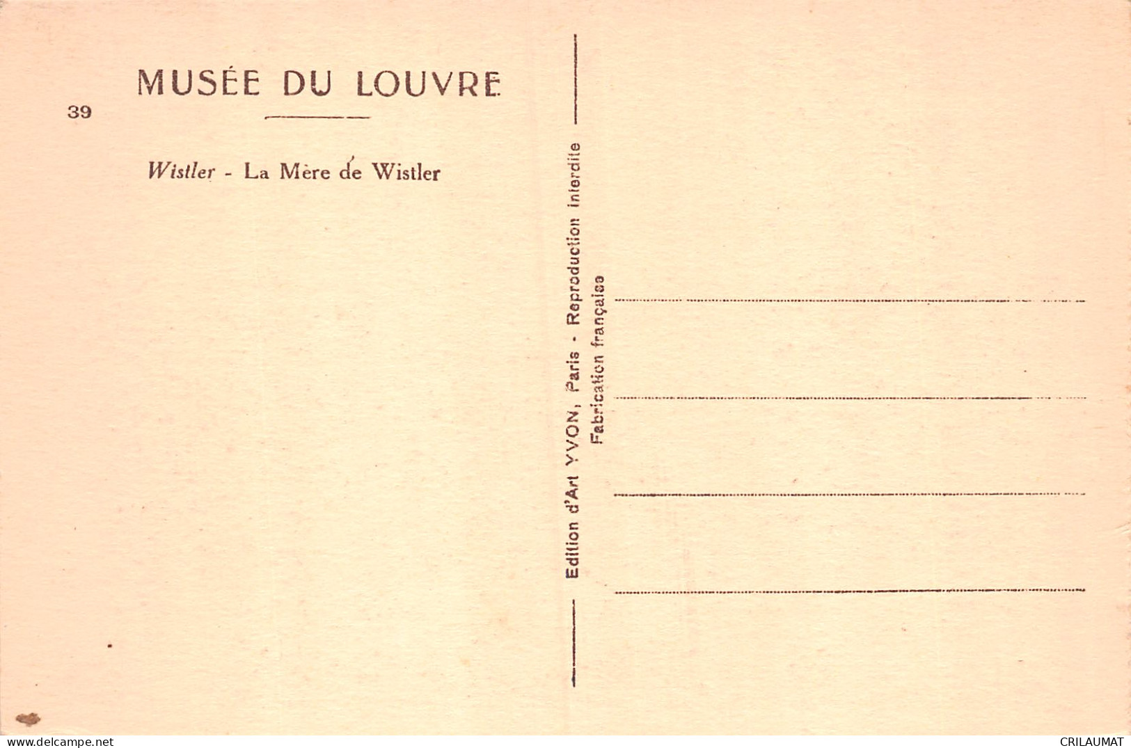 75-PARIS MUSEE DU LOUVRE WISTLER-N°T5057-C/0237 - Musea
