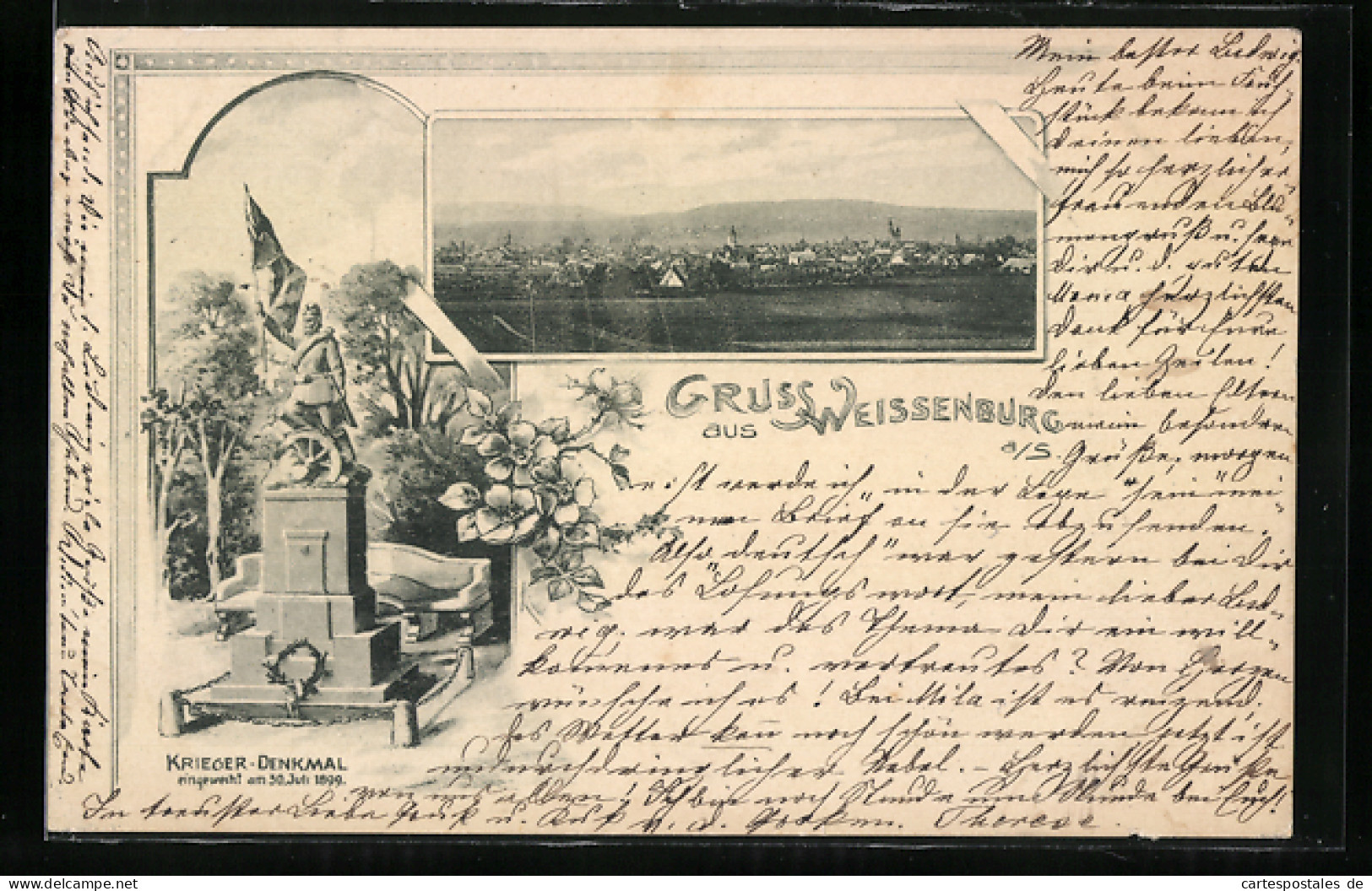 AK Weissenburg, Ortsansicht Und Kriegerdenkmal Von 1899  - Weissenburg