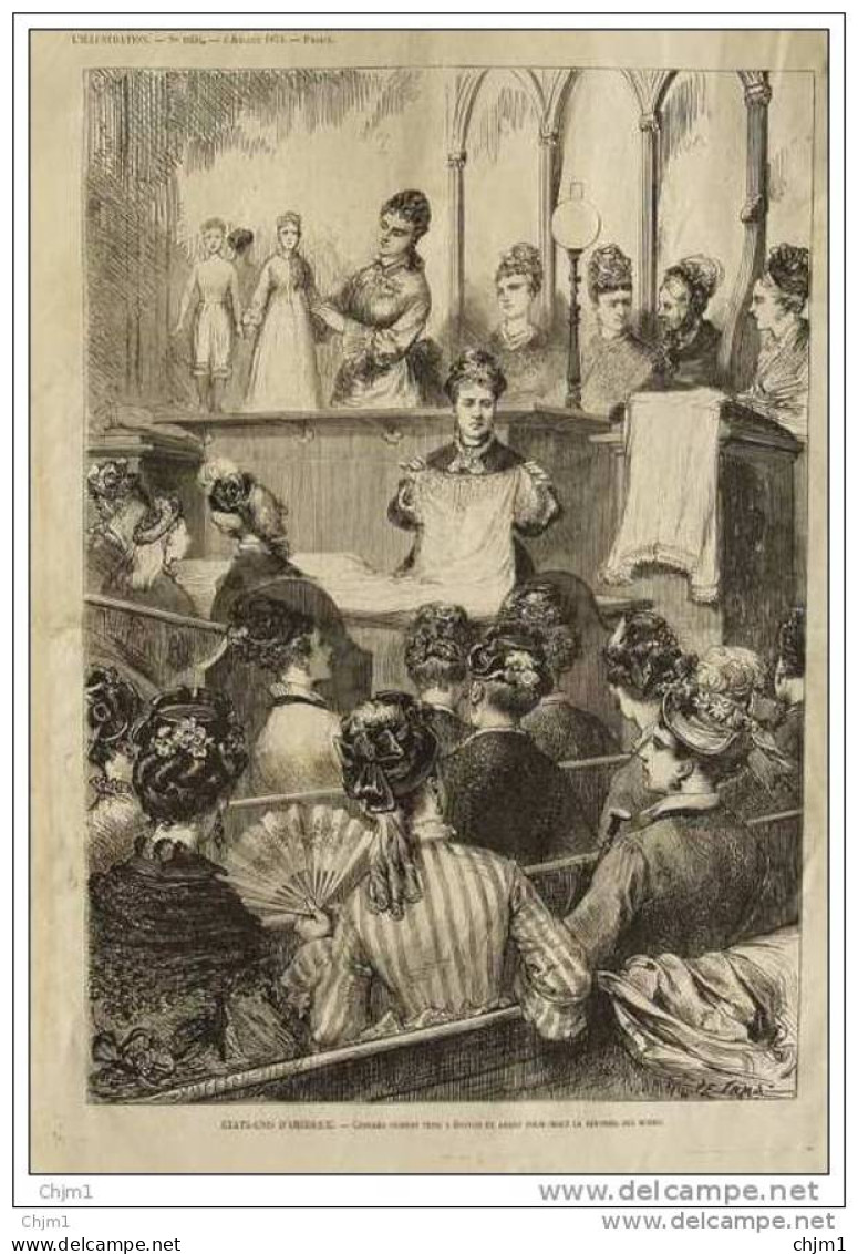 Congrès Féminin à Boston - Frauenkongress In Boston - Page Original 1874 - Historical Documents