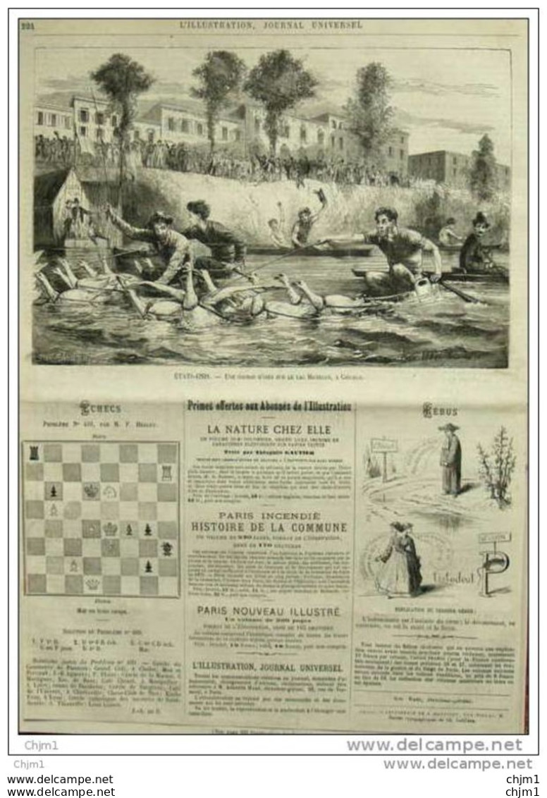 États-Unis - Une Course D'oies Sur Le Lac Michigan à Chicago - Page Original  1874 - Historical Documents