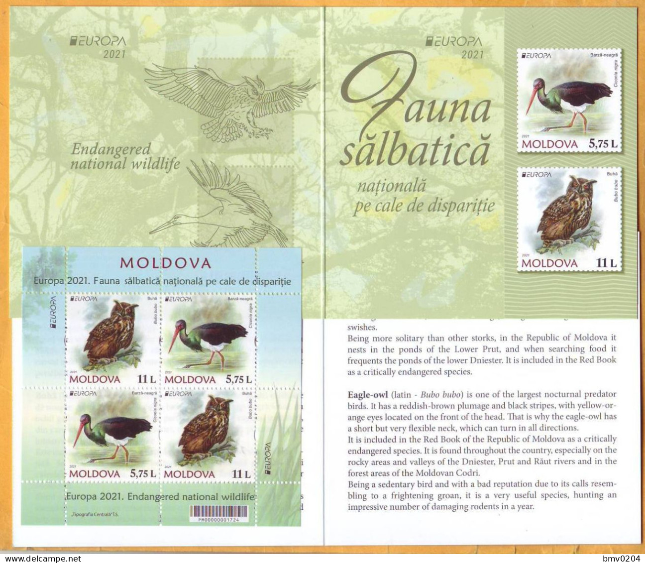 2021 Moldova Moldavie Booklet  Mint  EUROPA CEPT-2021  Owl, Stork, Fauna, Birds - 2021