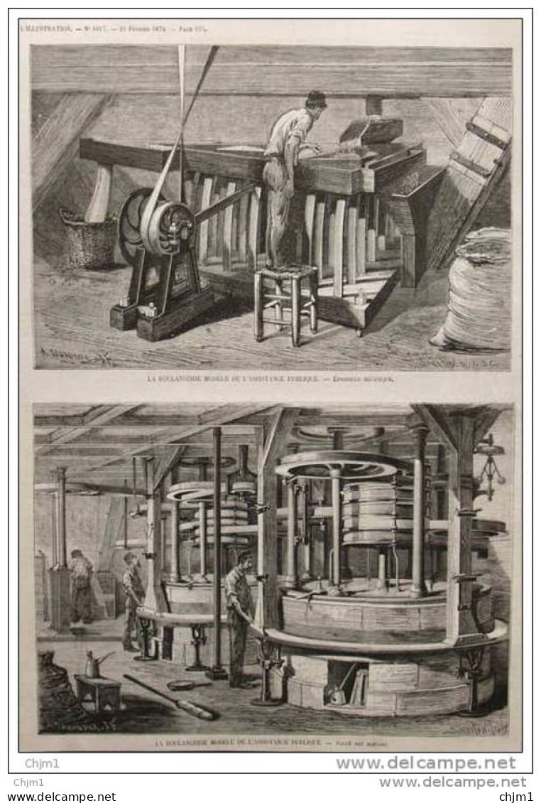 La Boulangerie Modèle De L&acute;assistance Publique - Salle De Moulins - Page Original  1874 - Historische Dokumente