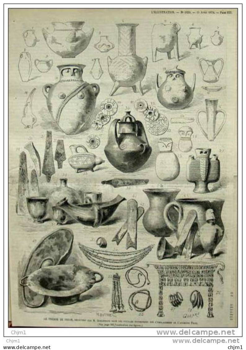 Le Trésor De Priam - Découvert Par M. Schliemann Dans Les Fouilles Entreprises De L'ancienne Troie - Page Original 1874 - Historische Dokumente