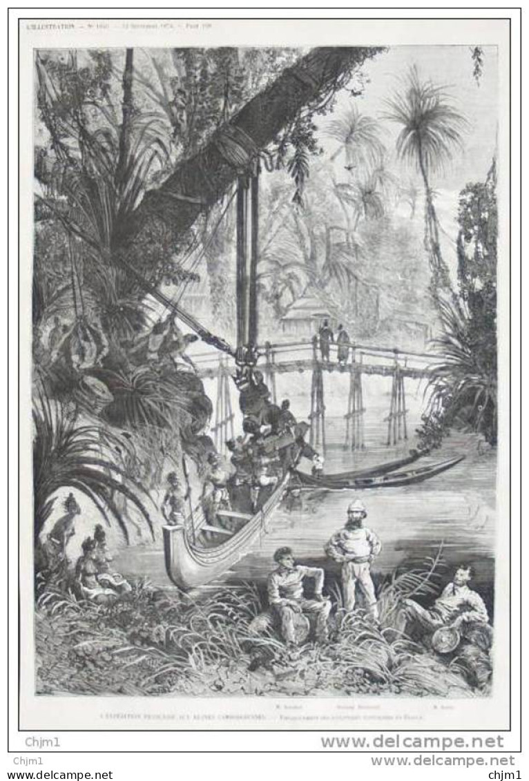 L&acute;Expédition Francaise Aux Ruines Cambodgiennes - Embarquement Des Sculptures - Kambodscha - Page Original  1874 - Historische Dokumente