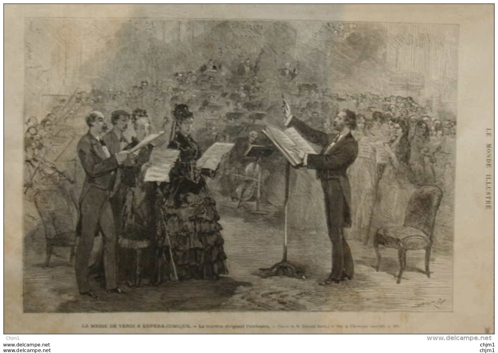 La Messe De Verdi à L'Opéra-comique - Le Maestro Dirigeant L'orchestre - Page Original De 1874 - Historische Dokumente