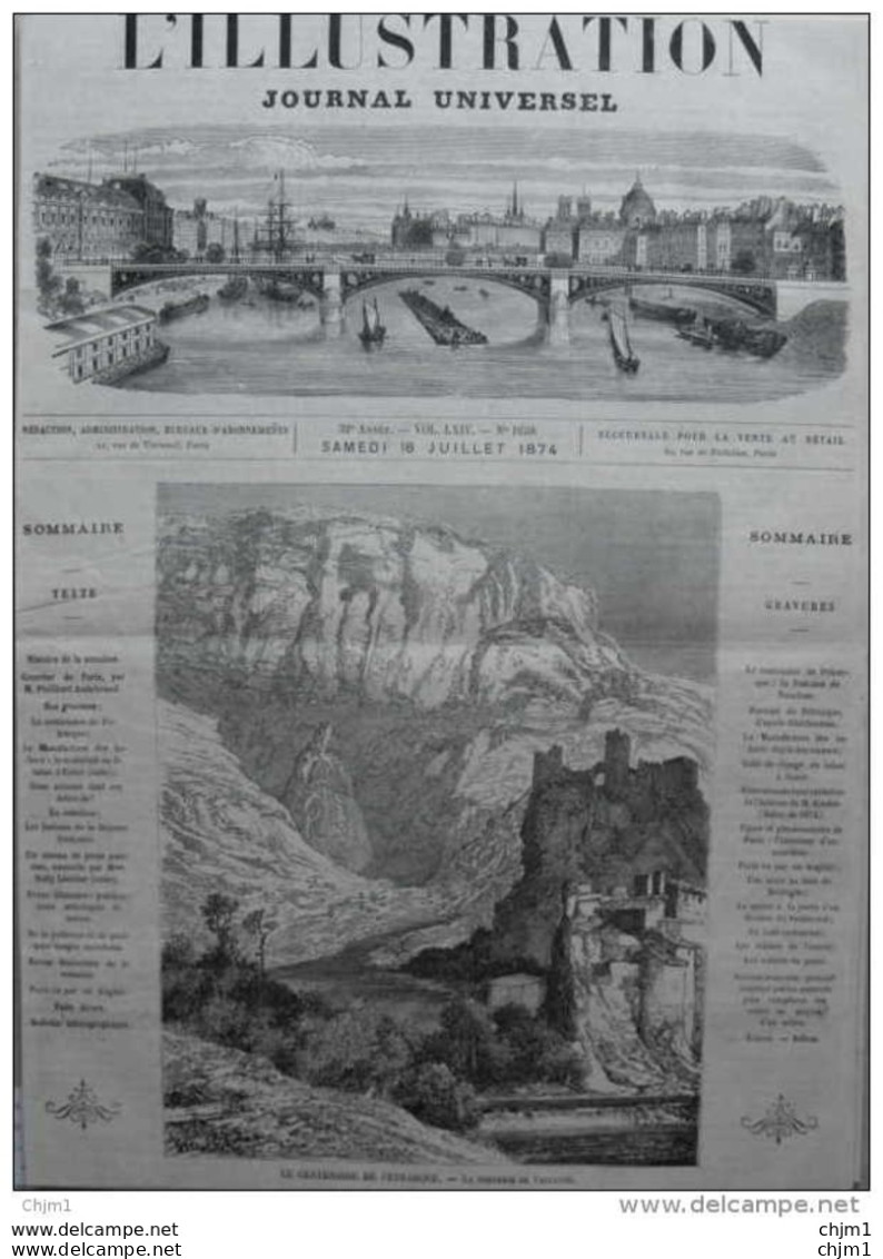 Le Centenaire De Pétrarque - La Fontaine De Vaucluse -  Page Original 1874 - Historische Dokumente