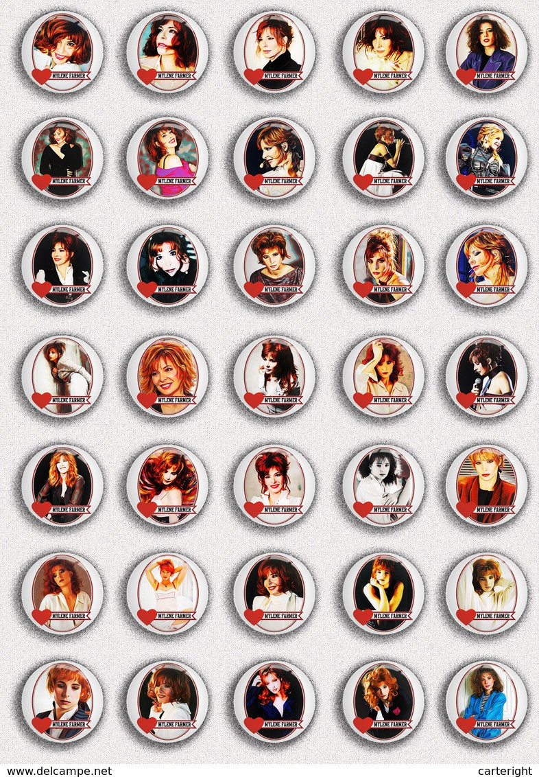 35 X Mylene Farmer BADGE BUTTON PIN SET 4 (1inch/25mm Diameter) - Muziek