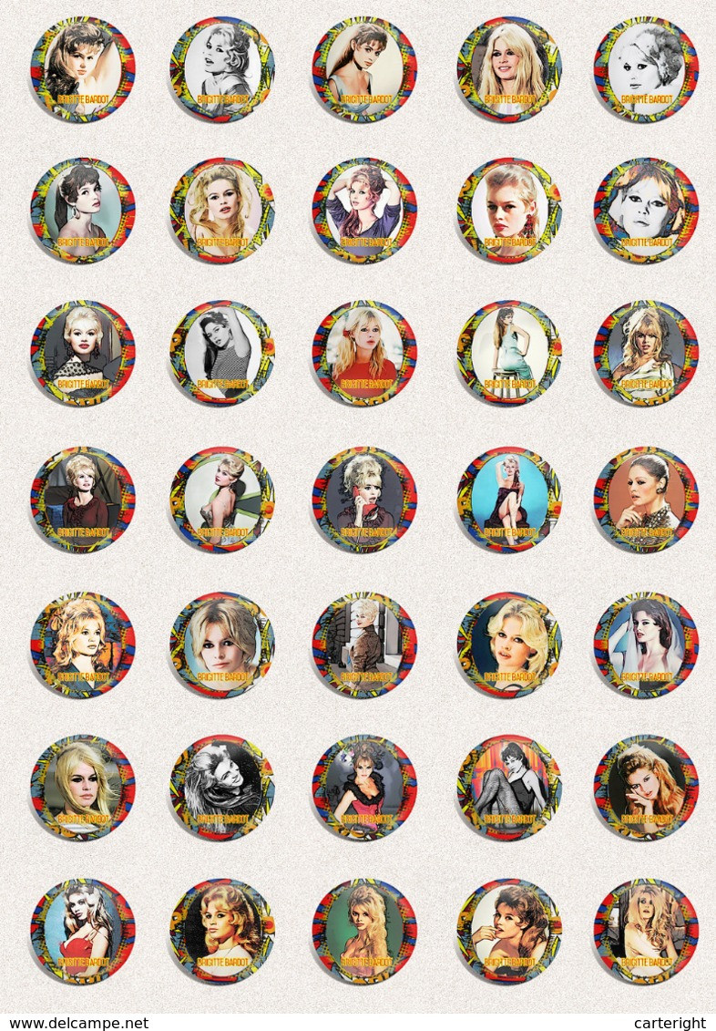 Brigitte Bardot Movie Film Fan ART BADGE BUTTON PIN SET 14 (1inch/25mm Diameter) 35 DIFF - Cine