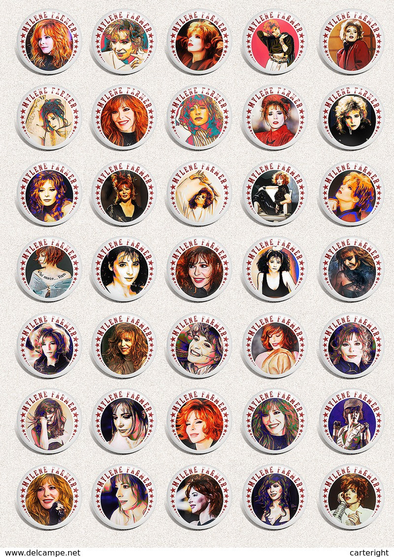 35 X Mylene Farmer BADGE BUTTON PIN SET 8 (1inch/25mm Diameter) - Musica