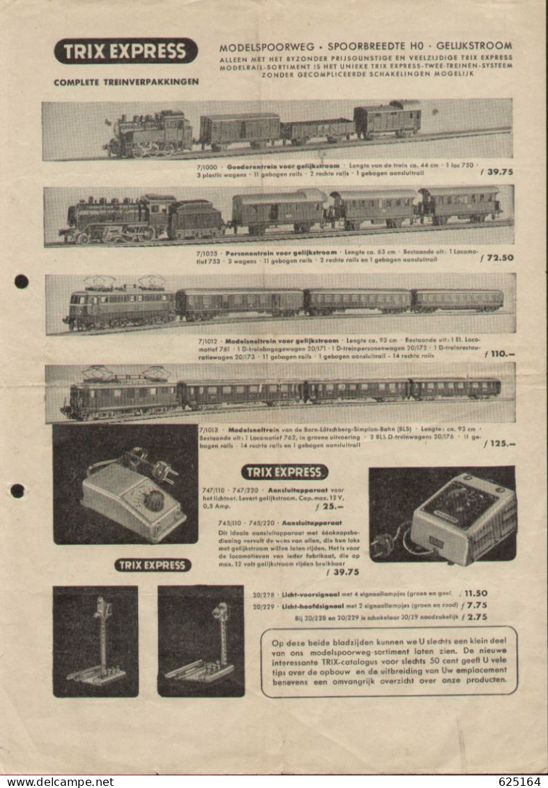 Catalogue TRIX EXPRESS 1954 INFORMATIONBLATT Niederländischer Guldenpreis - Nederlands