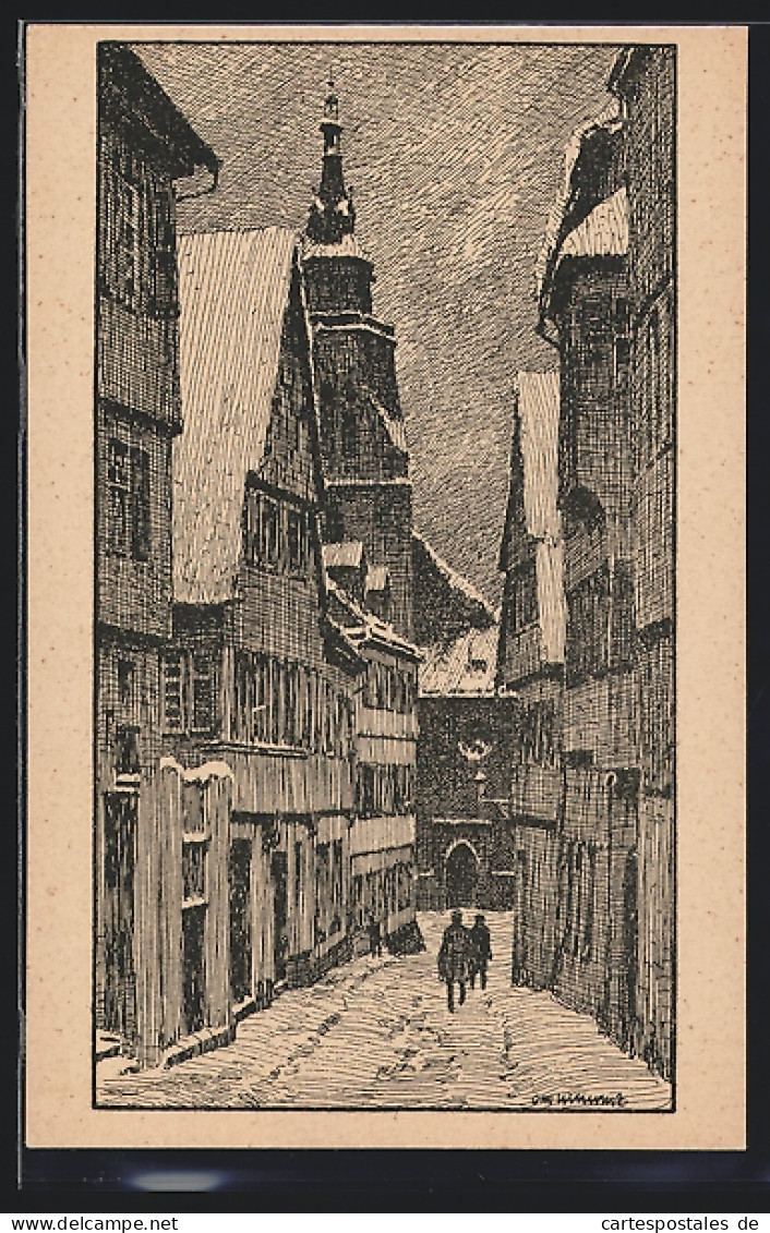 Künstler-AK Tübingen, Die Stiftskirche Von Der Münzgasse Aus  - Ubbelohde, Otto