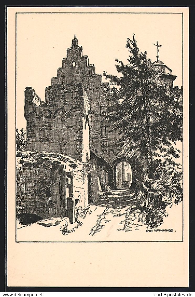 Künstler-AK Otto Ubbelohde: Breuberg I. O., Burg Breuberg, Aufgang Zur Alten Burg  - Ubbelohde, Otto