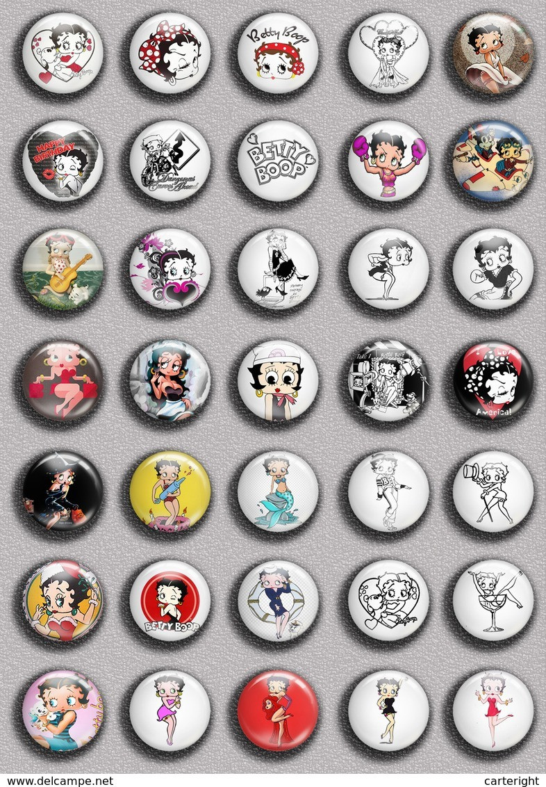 BETTY BOOP ART BADGE BUTTON PIN SET 3 (1inch/25mm Diameter) 35 DIFF - Cómics