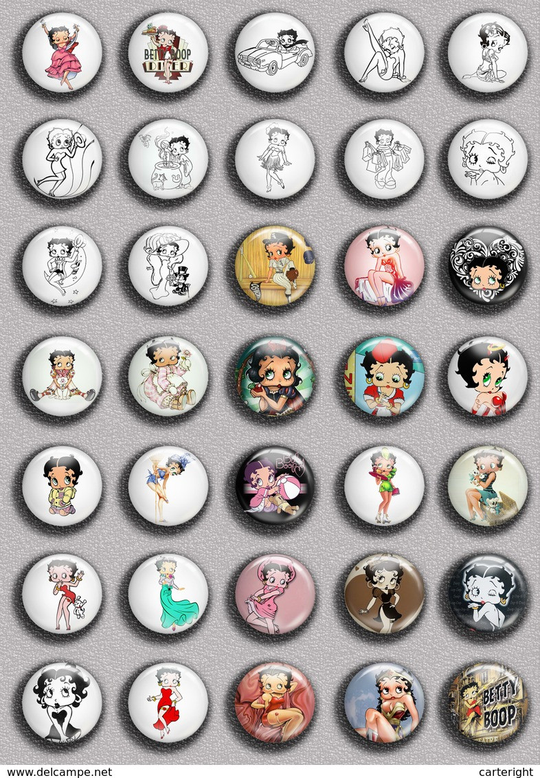 BETTY BOOP ART BADGE BUTTON PIN SET 5 (1inch/25mm Diameter) 35 DIFF - Cómics