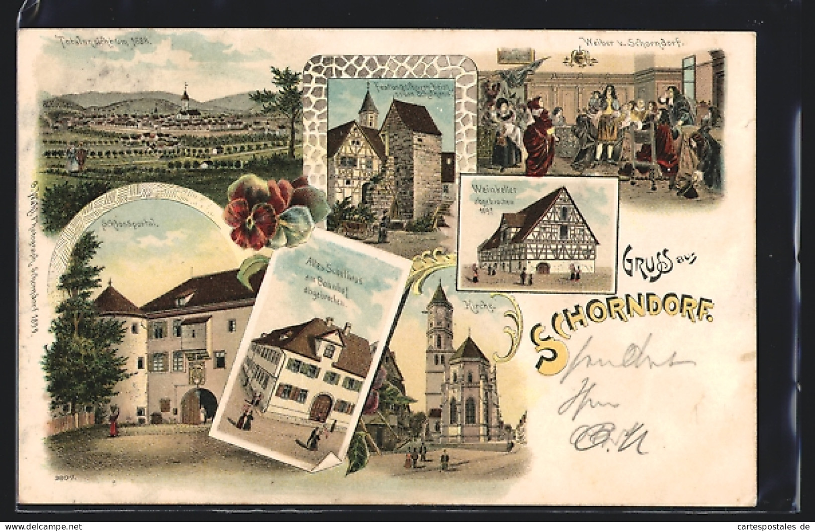 Lithographie Schorndorf, Totalansicht Um 1688, Altes Schulhaus Am Bahnhof, Weinkeller  - Schorndorf