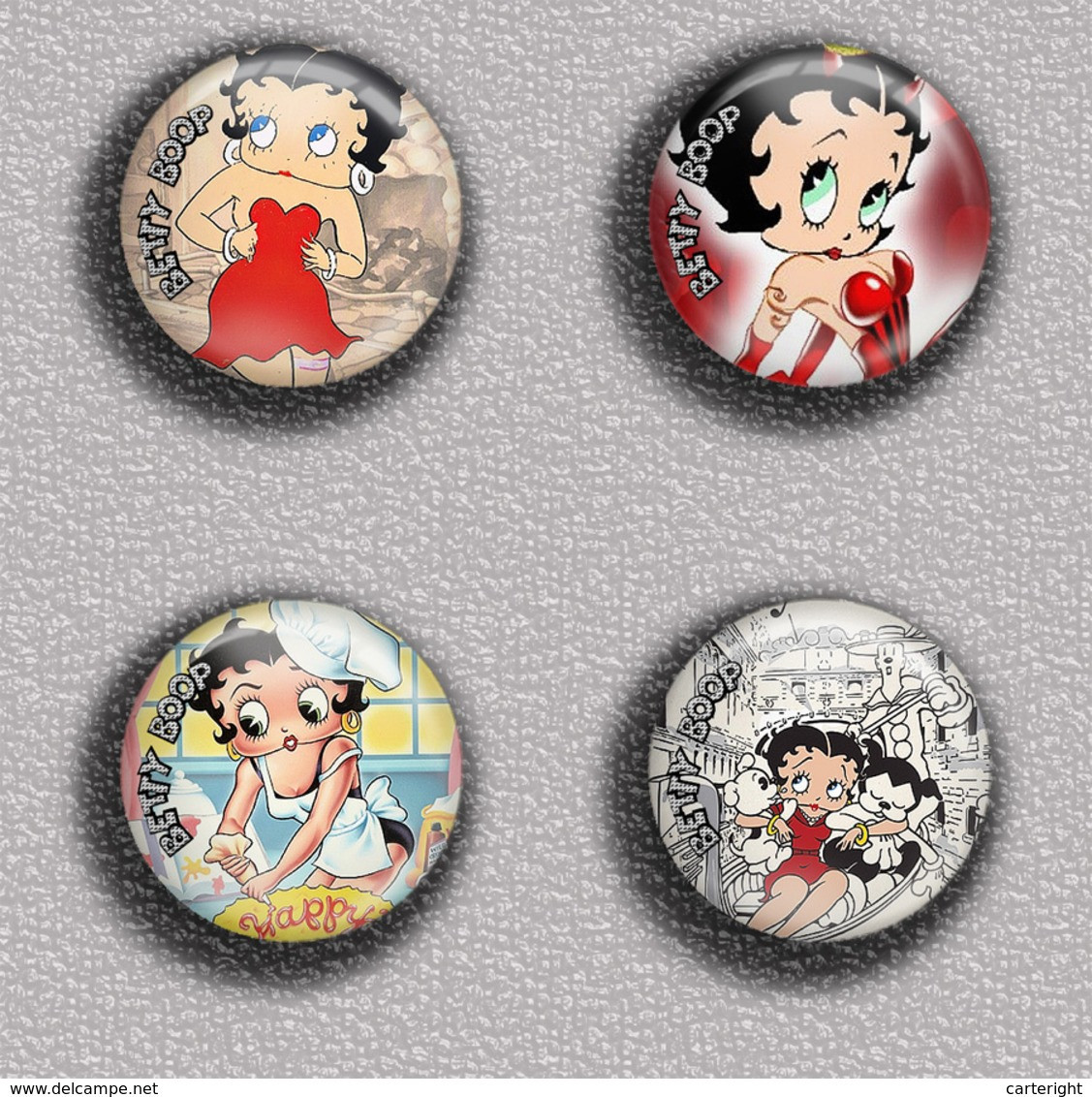 BETTY BOOP ART BADGE BUTTON PIN SET 4 (1inch/25mm Diameter) 35 DIFF - Cómics