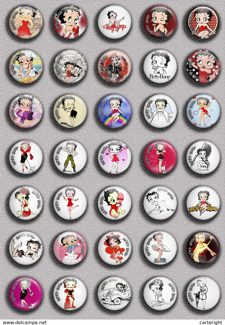 BETTY BOOP ART BADGE BUTTON PIN SET 4 (1inch/25mm Diameter) 35 DIFF - Fumetti