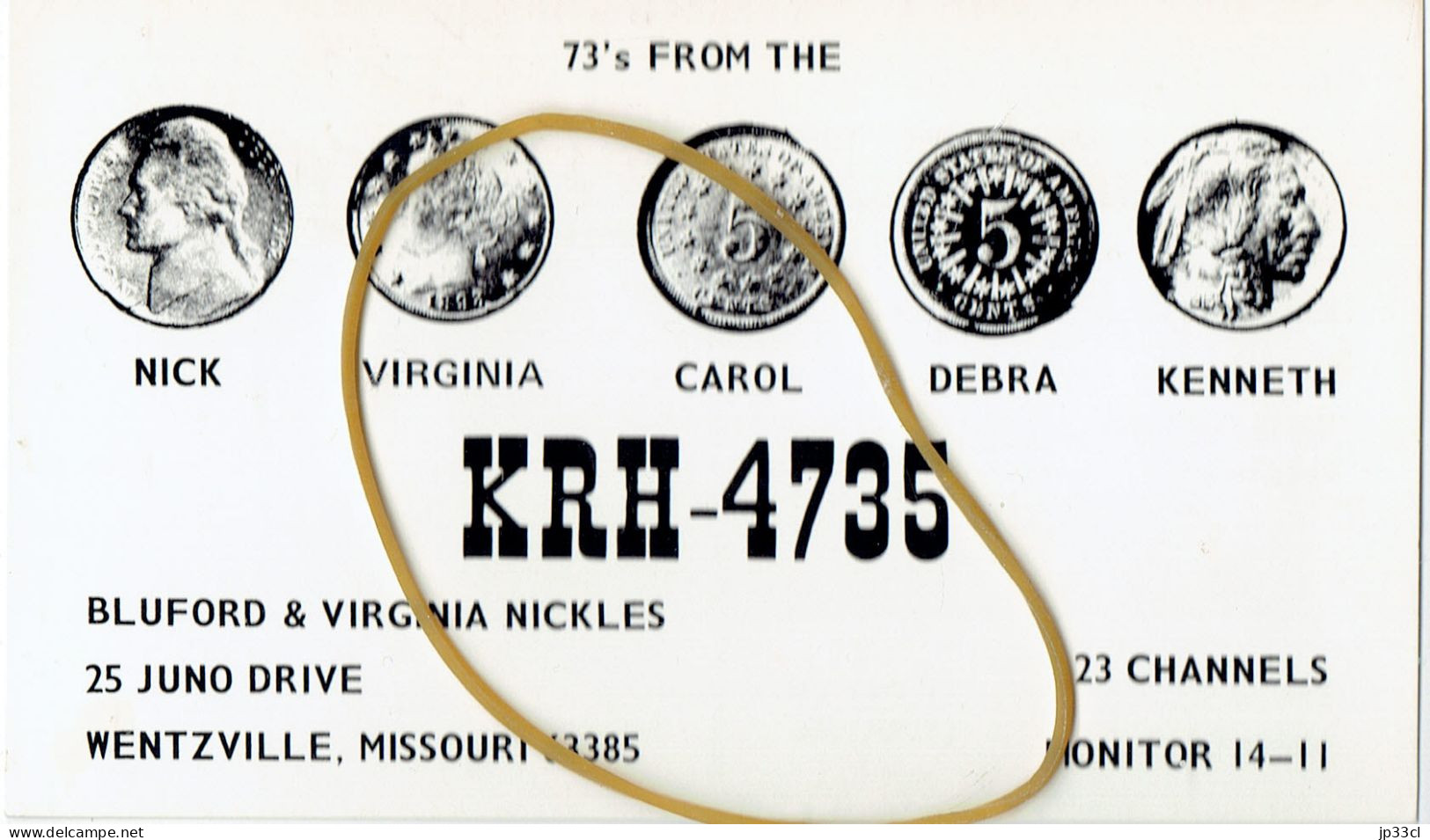 Reproduction De 5 Anciennes Pièces De Monnaie Des USA Sur CP De Wentzville, Missouri (vers 1968) - Specimen