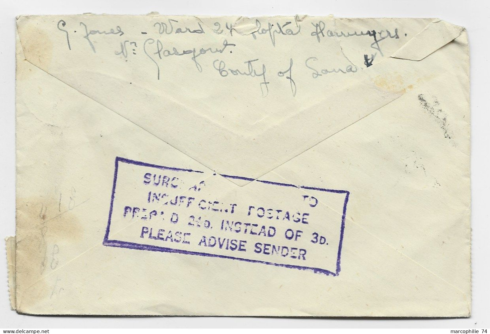 FRANCE TAXE GERBES 10CX10+2FR NANTUA 1945 SUR LETTRE COVER ENGLAND SCOTLAND GLASCOW 2 1.2D SOLO + INSUFFI POSTAGE - 1859-1959 Lettres & Documents