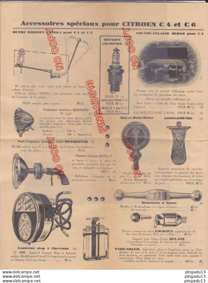 Fixe Complétez équipement Citroën C 4 Ou C 6 Freccero Cathala Nice Marseille Dépliant 4 Pages Plus Tarif - Cars