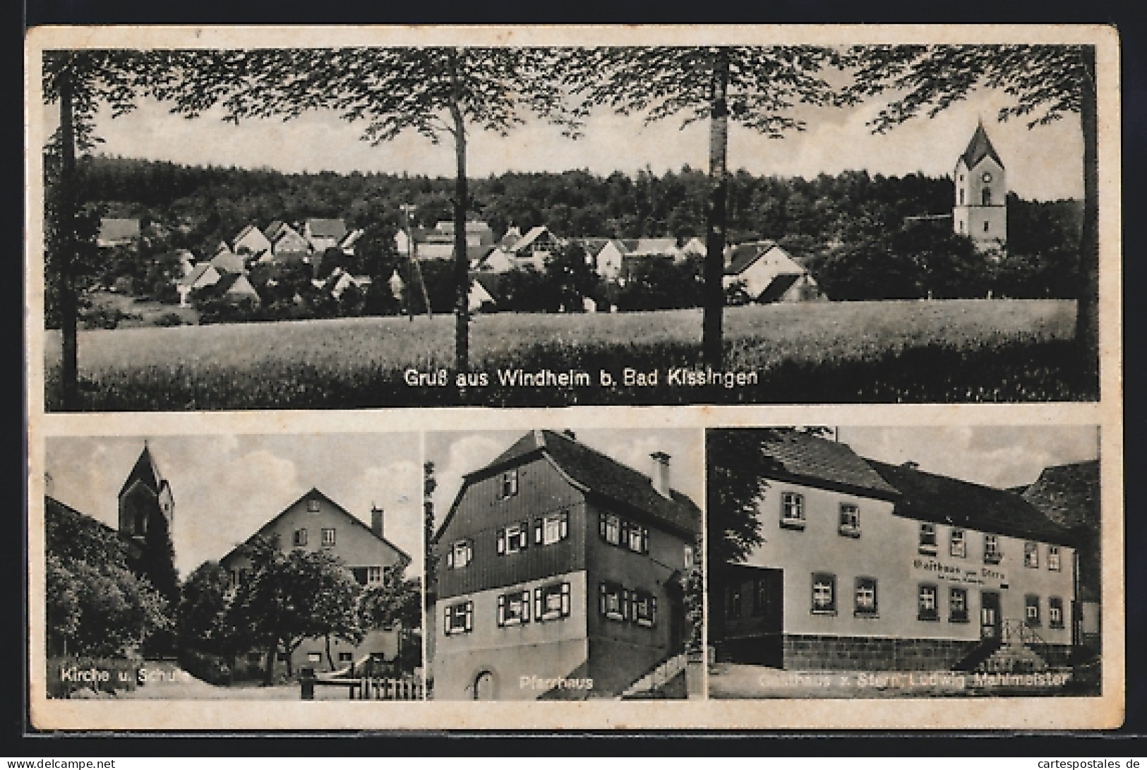 AK Windheim B. Bad Kissingen, Gasthaus Z. Stern Von Ludwig Mahlmeister, Kirche Und Schule  - Bad Kissingen