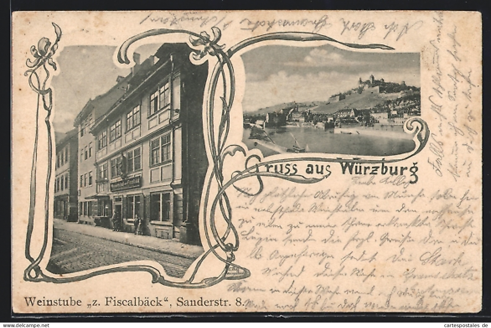 AK Würzburg, Gasthof Weinstube Zum Fiscalbäck, Sanderstrasse 8, Ortsansicht  - Wuerzburg