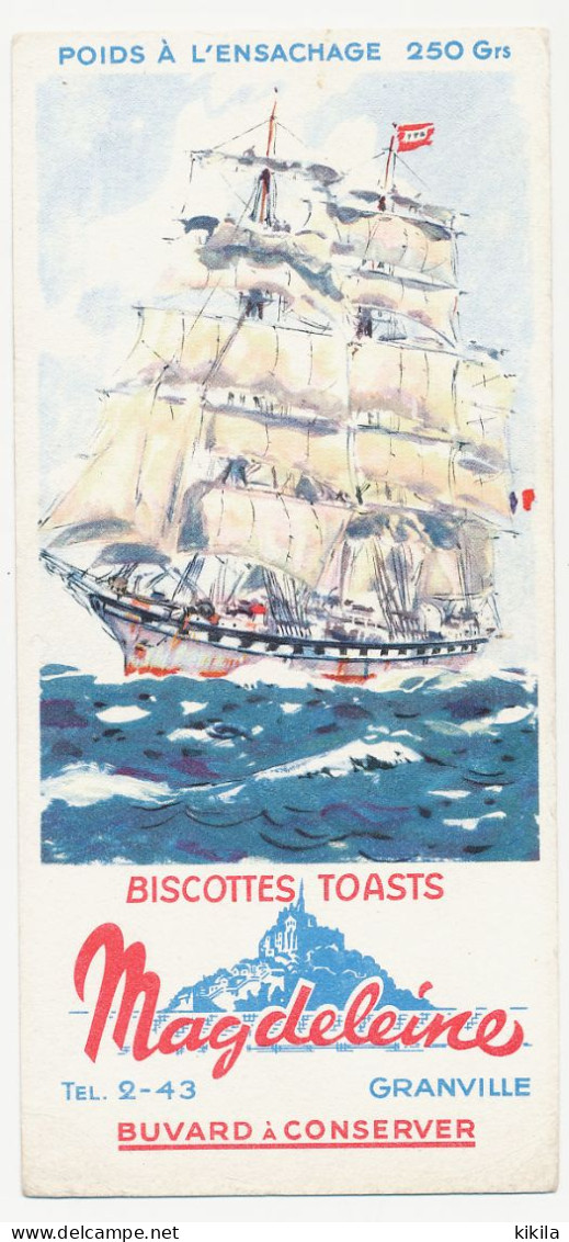 Buvard 9.7 X 19.9 Biscottes Toasts MAGDELEINE Granville Manche Voilier 2 Mats  Bateau Marine - Biscottes