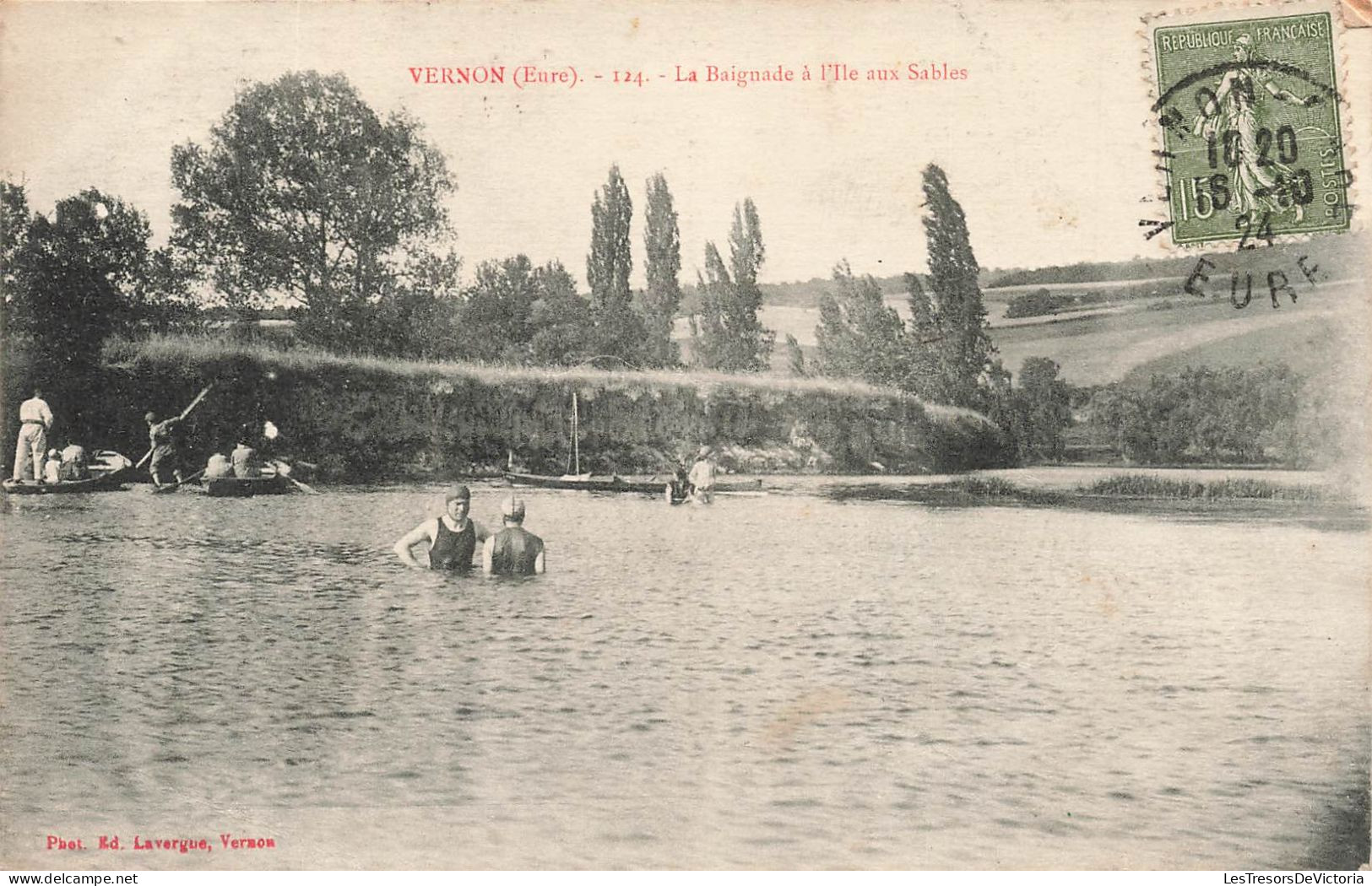 FRANCE - Vernon (Eure) - La Baignade à L'Ile Aux Sables - Vue Générale - Animé - Barques - Carte Postale Ancienne - Vernon