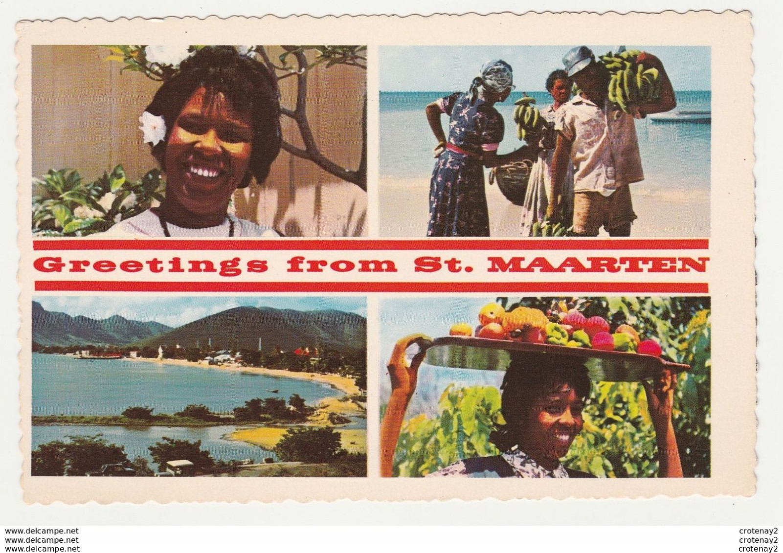 Antilles Néerlandaises St MAARTEN En 4 Vues Banana Bargaining Philipsburg Beach Native Fruit Girl VOIR DOS - Sint-Marteen