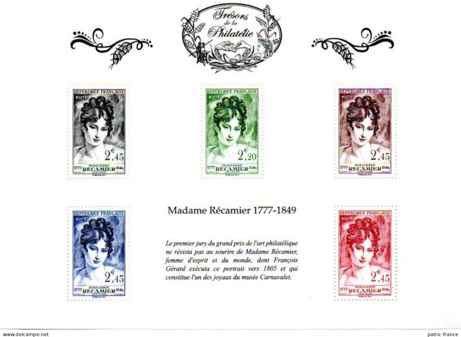 FRANCE 2014 - Trésors De La Philatélie BS7 ** - Madame Récamier - Foglietti Commemorativi