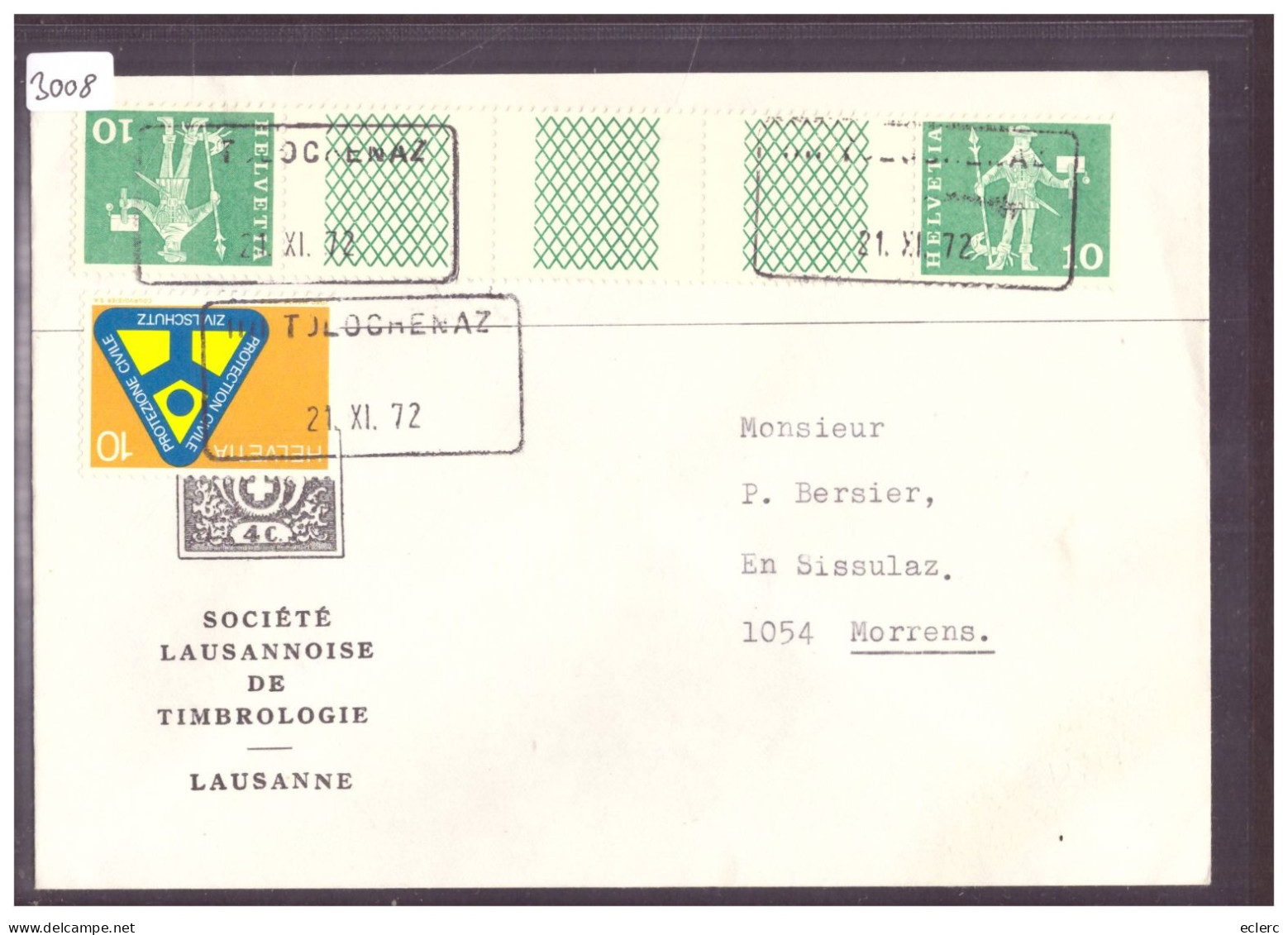 CACHET DE REMPLACEMENT " TOLOCHENAZ  21.XI.72 " - AUSHILFSTEMPEL - - Postmark Collection
