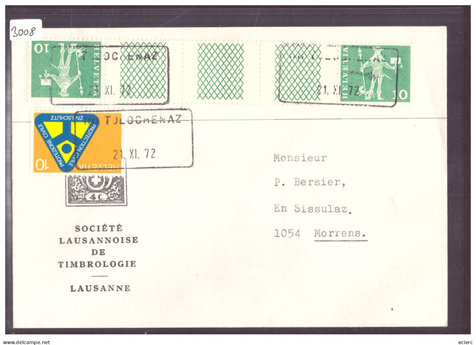 CACHET DE REMPLACEMENT " TOLOCHENAZ  21.XI.72 " - AUSHILFSTEMPEL - - Marcophilie