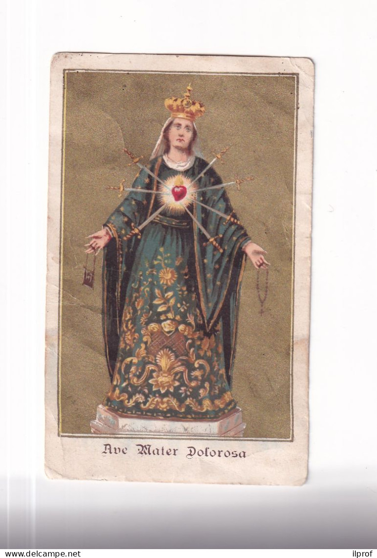 Madonna Ave Mater Dolorosa Vecchio Santino  Con Dorature E Macchie A Retro- Rif. S396 - Religion & Esotericism