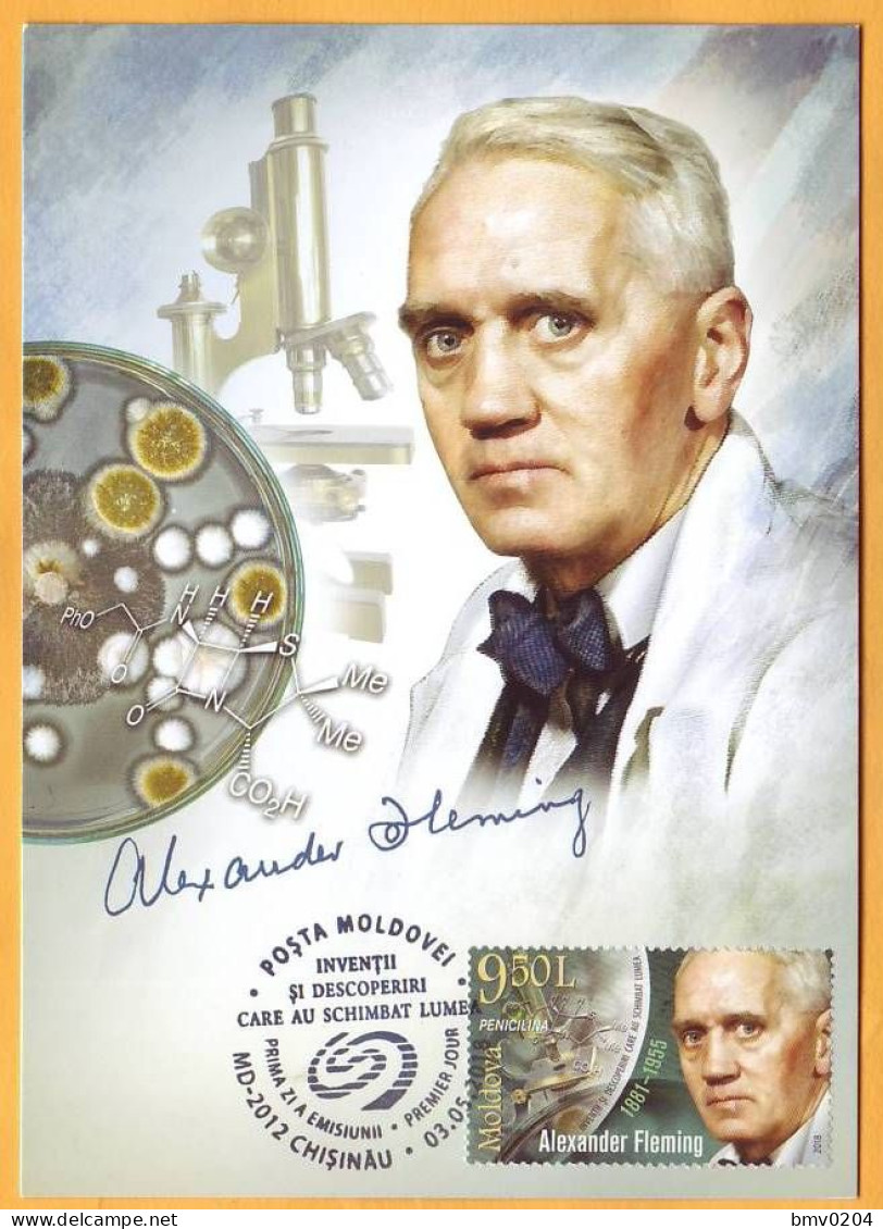 2018 Moldova Moldavie  MAXICARD  Alexander Fleming  Medicine, Penicillin 2v Mint - Nobelpreisträger