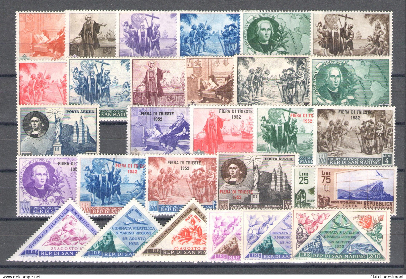 1952 San Marino Annata Completa, Francobolli Nuovi, 29 Valori - MNH** - Komplette Jahrgänge