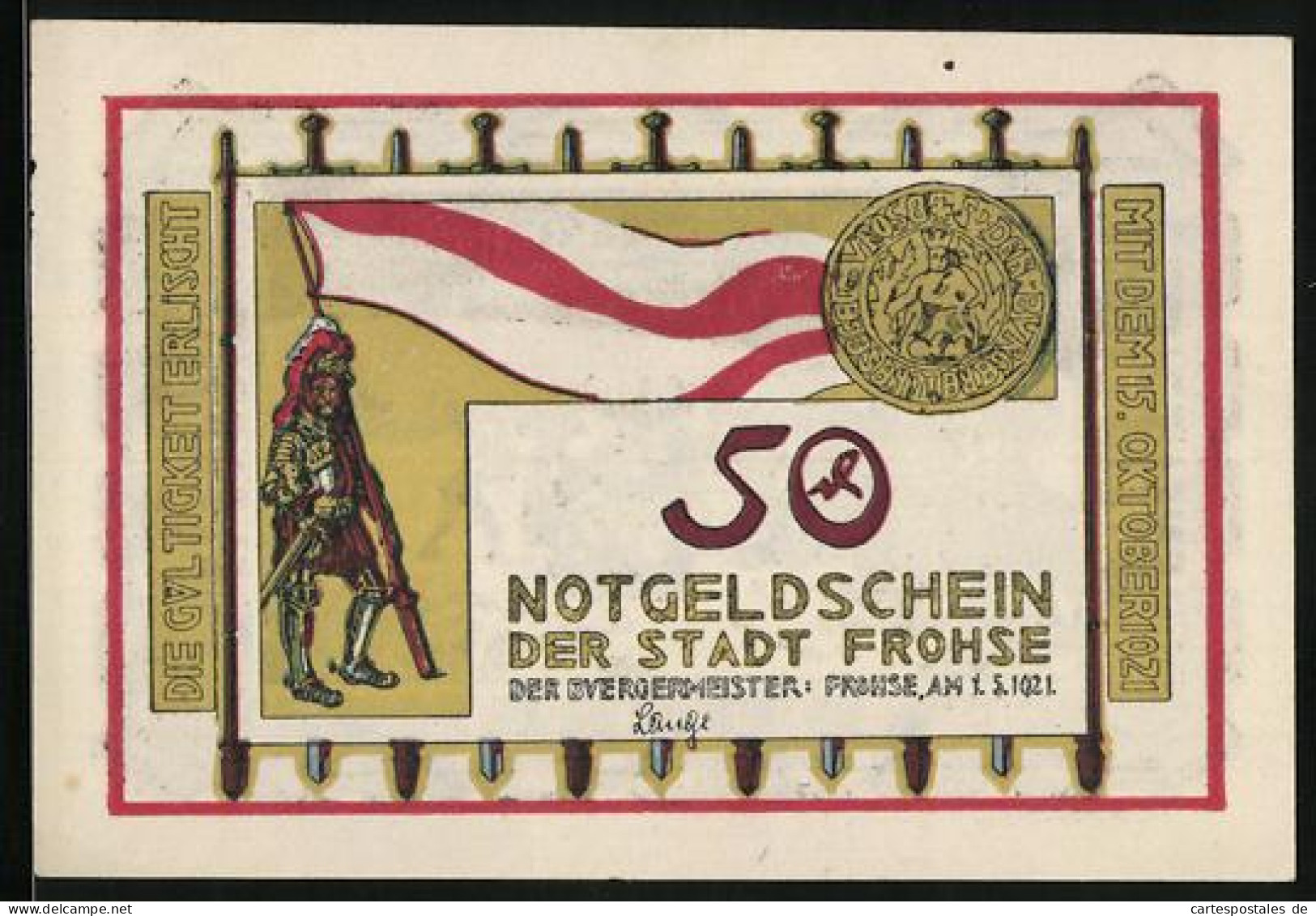 Notgeld Frohse 1921, 50 Pfennig, Die Schlacht 1278  - Lokale Ausgaben