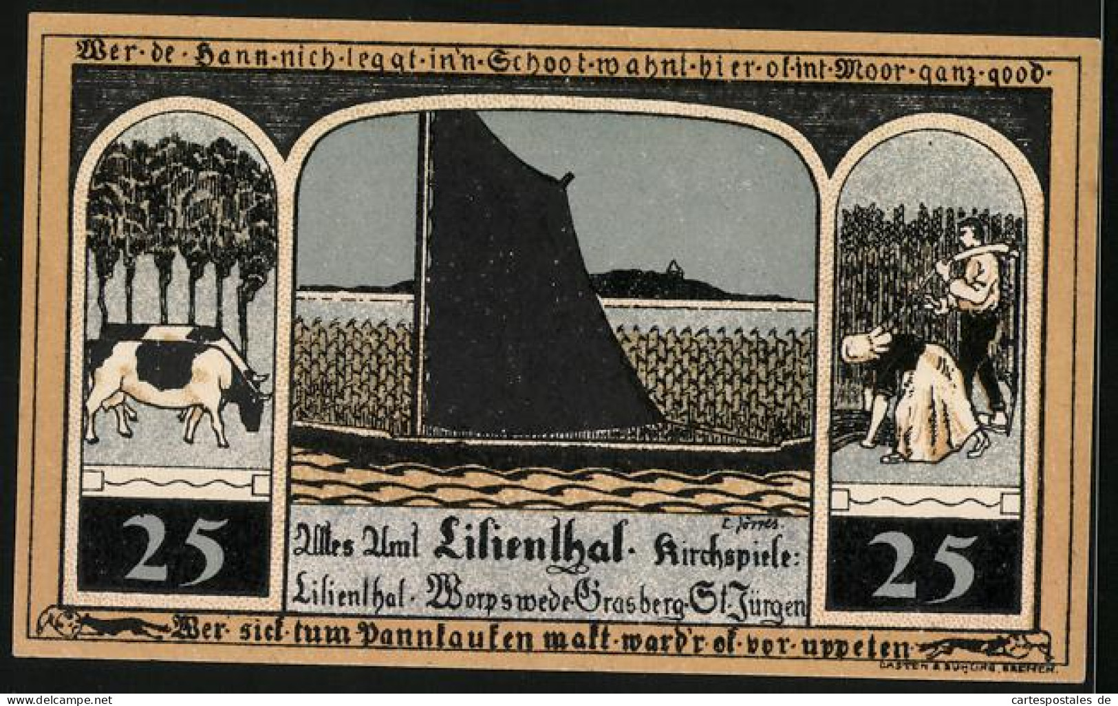 Notgeld Lilienthal / Bremen 1921, 25 Pfennig, Segelboot Auf Dem Fluss  - Lokale Ausgaben