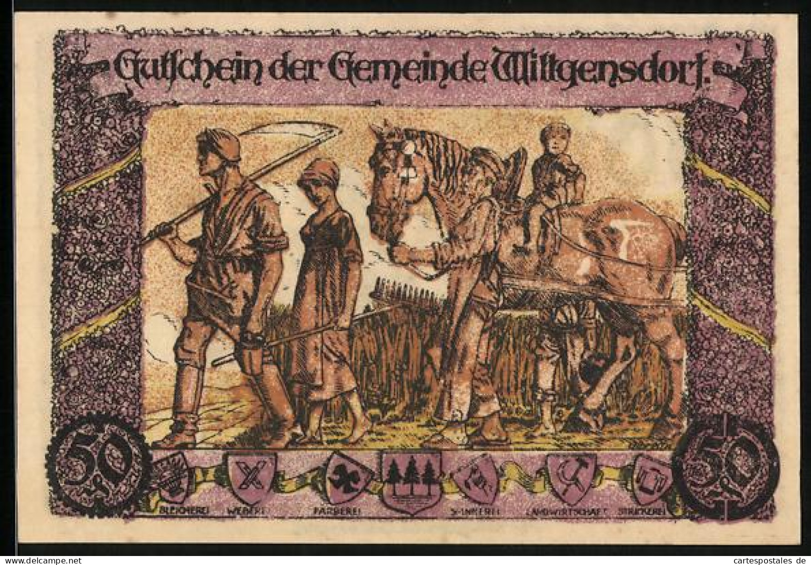 Notgeld Wittgensdorf / Chemnitz 1921, 50 Pfennig, Bauerfamilie Mit Pferd, Hofnarr Und Bettler  - [11] Emisiones Locales