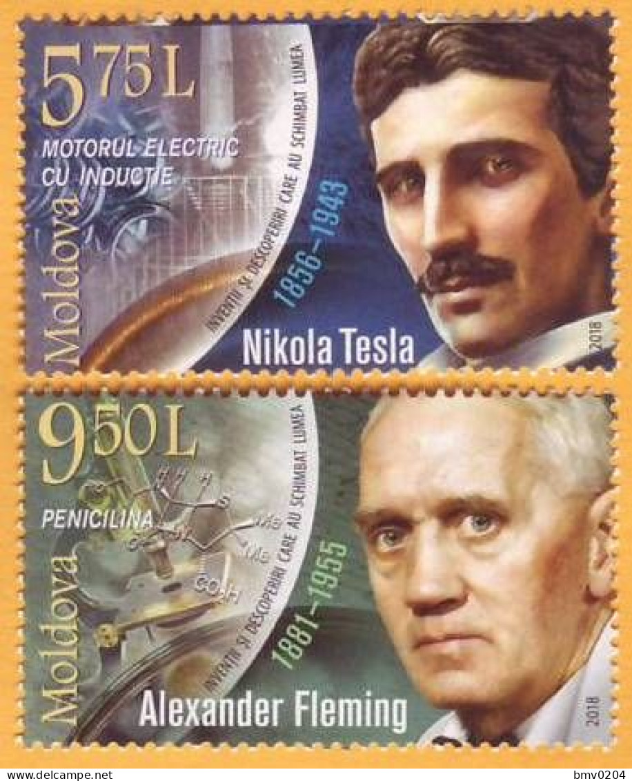2018 Moldova Moldavie   Alexander Fleming, Nikola Tesla  Medicine, Penicillin, Radio Engineer, Physicist 2v Mint - Nobelpreisträger