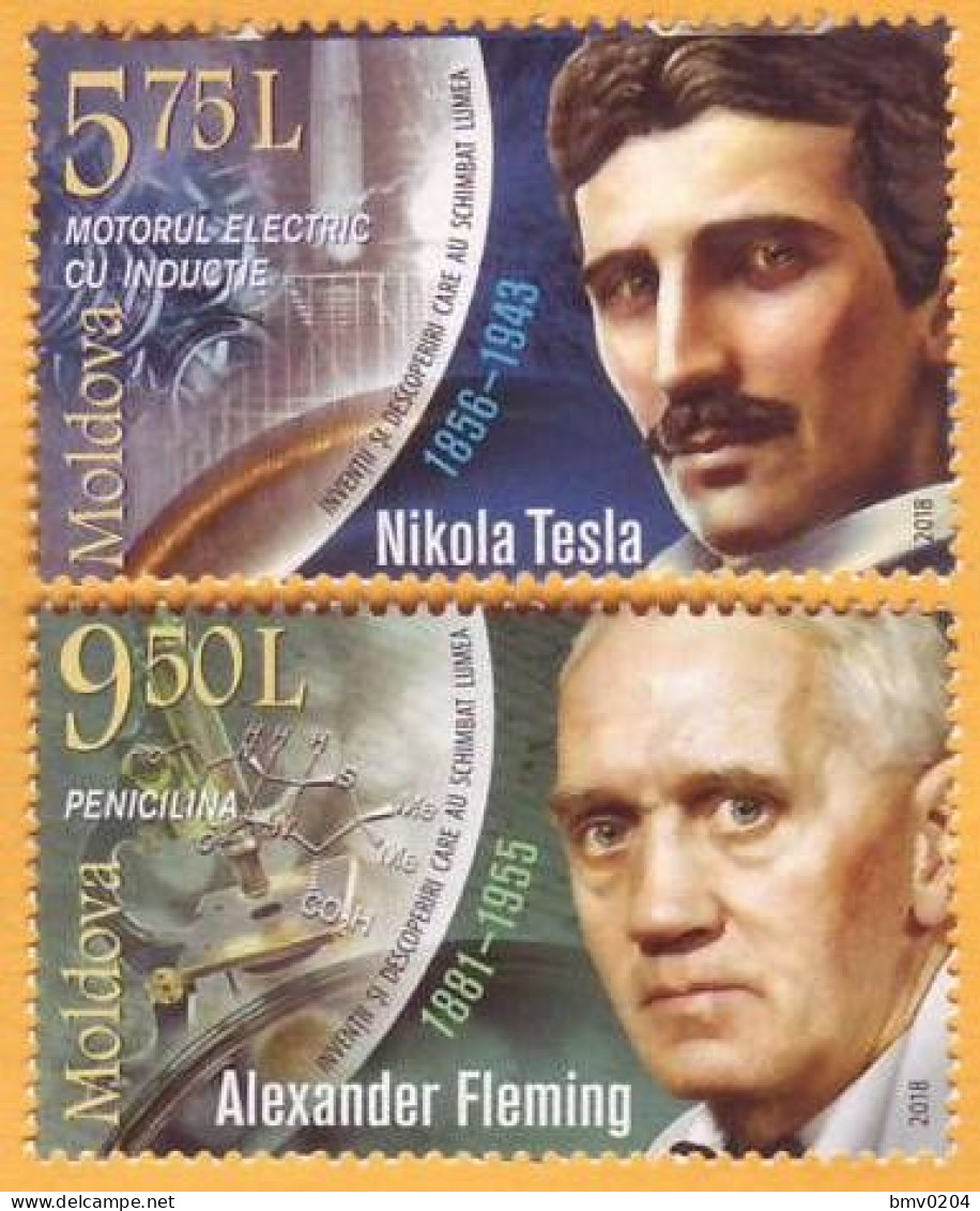 2018 Moldova Moldavie   Alexander Fleming, Nikola Tesla  Medicine, Penicillin, Radio Engineer, Physicist 2v Mint - Moldavië