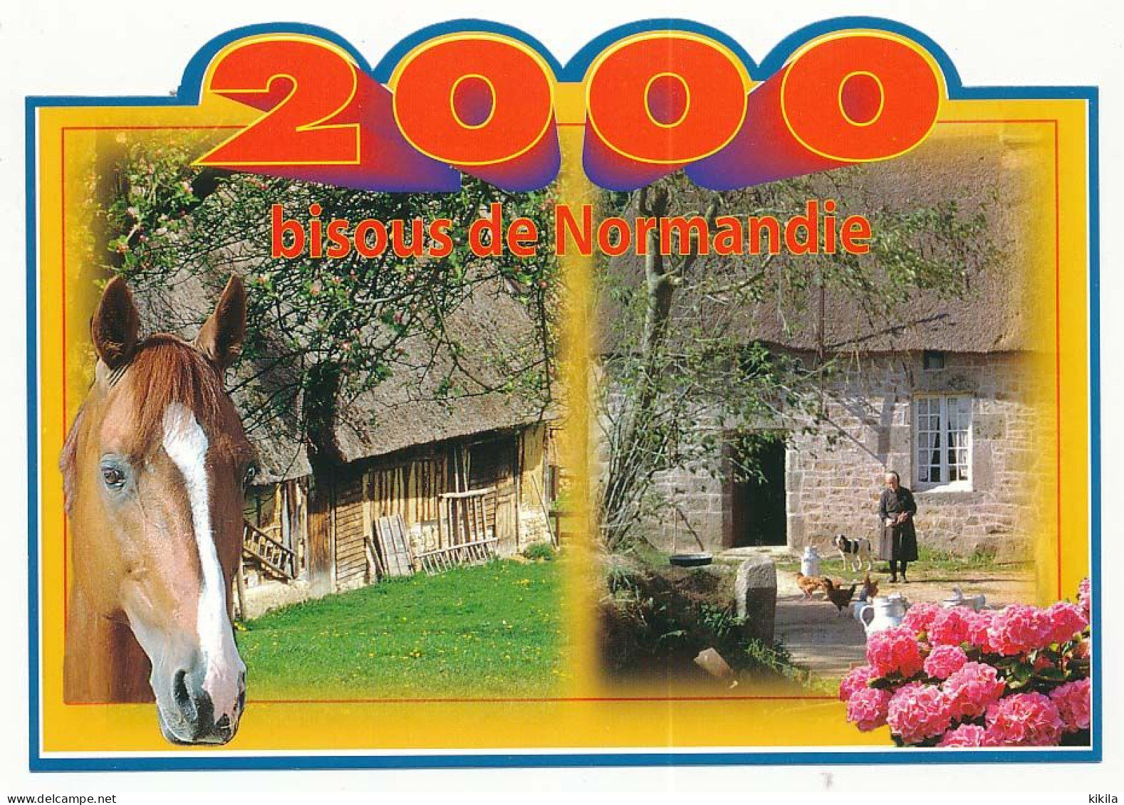 CPM 10.5 X 15 L'année 2000 En NORMANDIE Bisous De  Cheval Ferme Fermière Poule Chien Toit De Chaume - Haute-Normandie