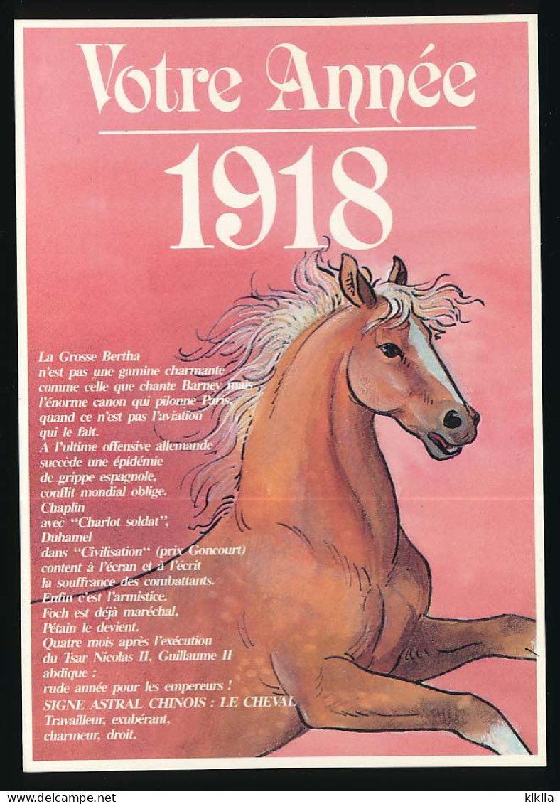 CPSM / CPM 10.5 X 15 Votre Année 1918 Signe Astral Chinois LE CHEVAL Avec Divers événements Intervenus Cette Année Là - Astrology