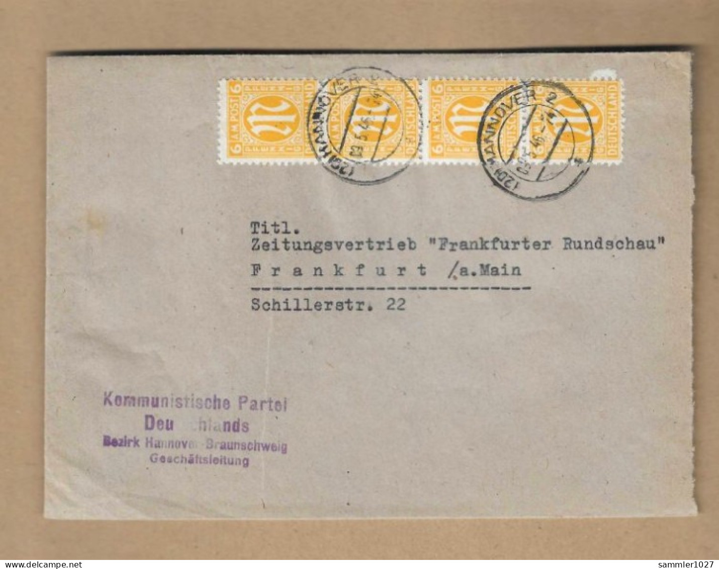 Los Vom 23.04 -  Heimatbeleg Aus Hannover 1946  KPD - Storia Postale