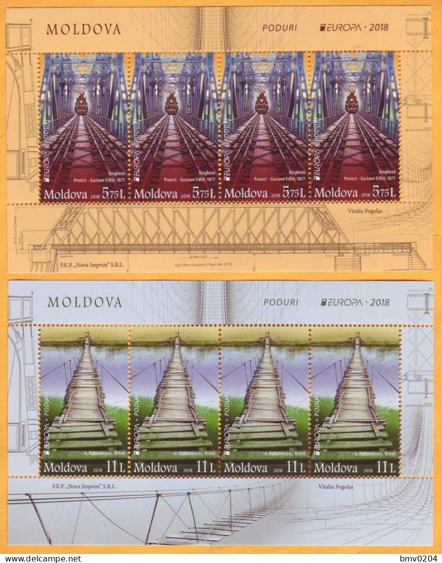 2018 Moldova Moldavie  H-Blatt (I) Europa Cept Railway, Railway Bridge, Train, Gustave Eiffel, Train, Wooden Bridge - 2018