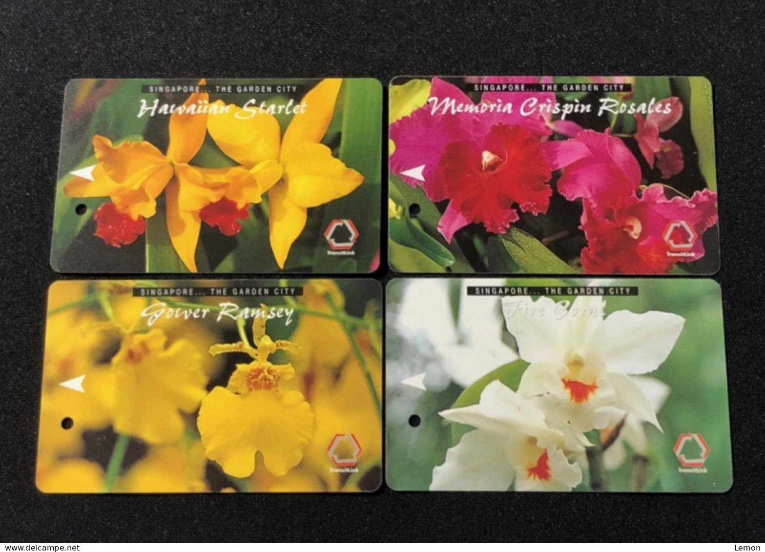 Singapore SMRT TransitLink Metro Train Subway Ticket Card, The Garden City Orchid Flower, Set Of 4 Used Cards - Singapore